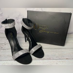Olivia Jaymes - Kelly Rhinestone Accented Black Stiletto Heels (Size 9)